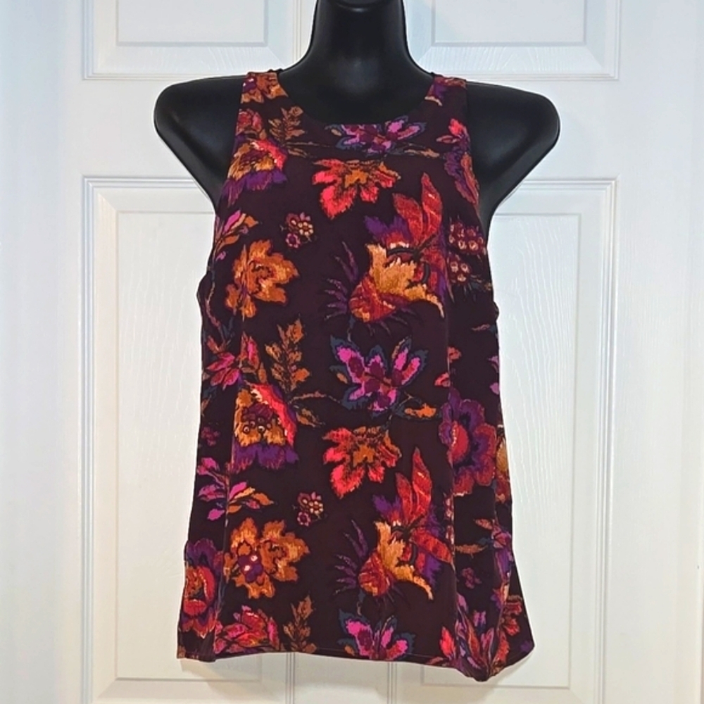 Alice Blue for StitchFix Red Purple Floral Print Silk Sleeveless Top Med